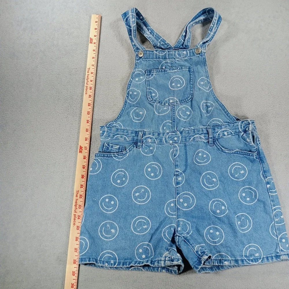 The Children's Place Girls Denim Overalls Blue 16 Smiley Face Print